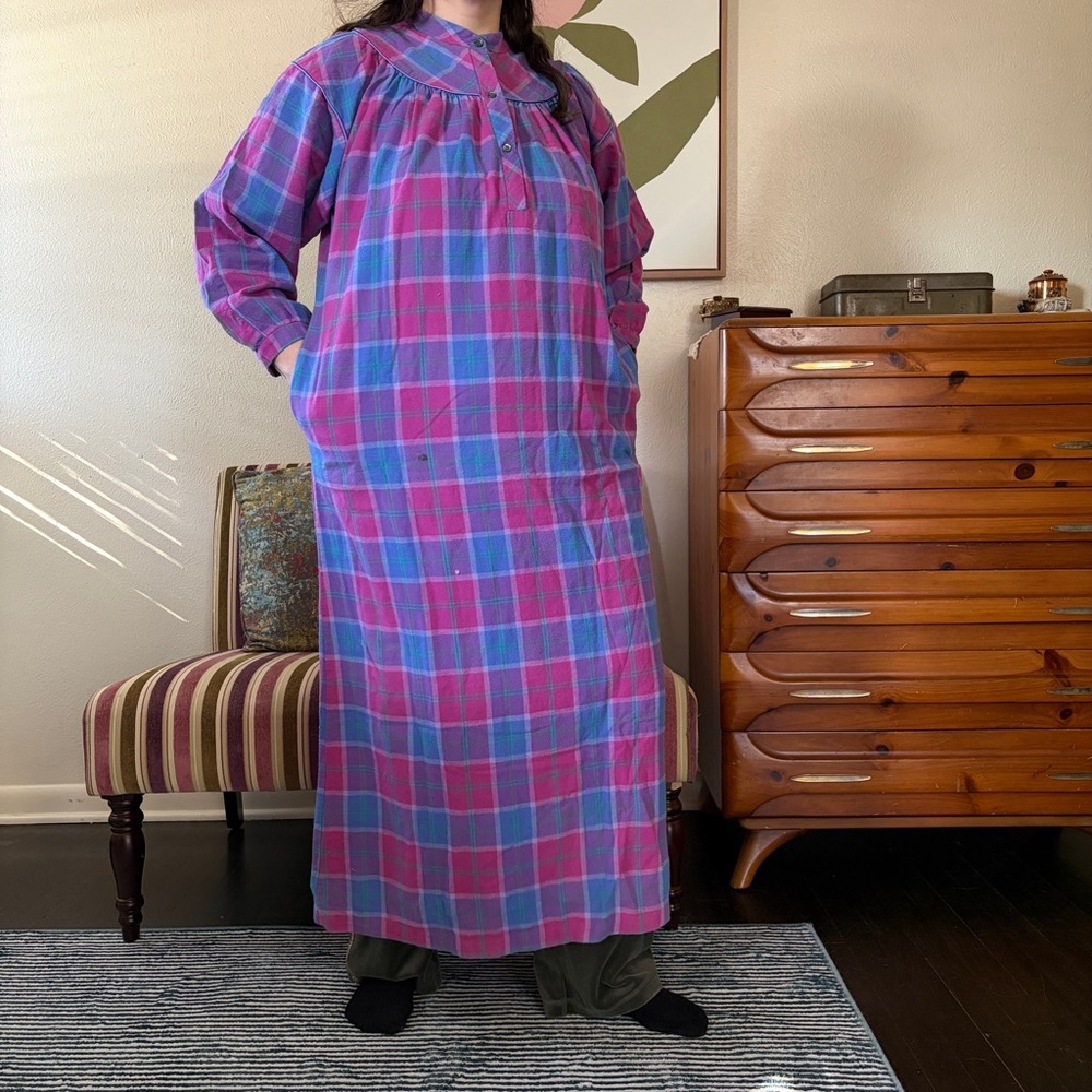 Vintage 1970s Eddie Bauer Plaid Ankle Length Nightgown/Lounge Dress